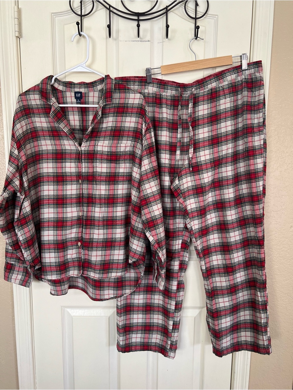 GAP Plaid Flannel Pajama Set XL Red Green Tartan Button Up Pants